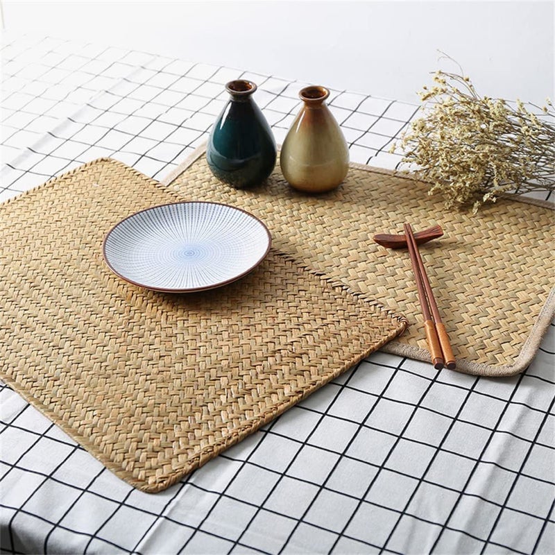 DOKOT Natural Woven Rattan Rectangular Placemats for Dining Table, Set of 4 - Image 5